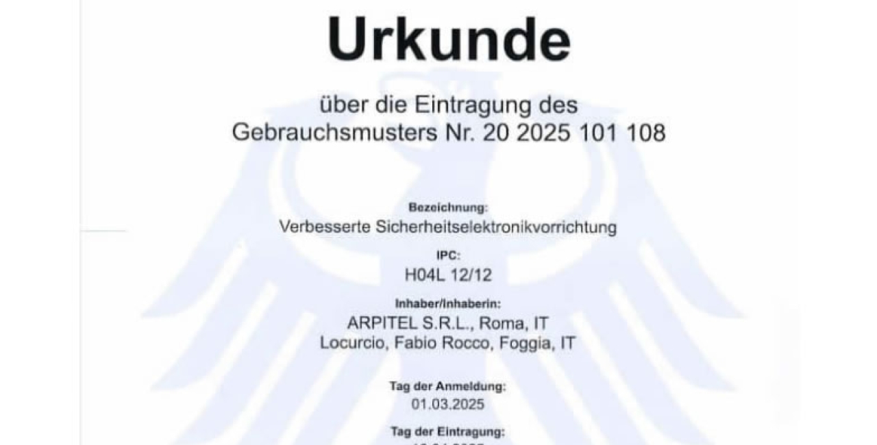 Arpitel ottiene tre brevetti per modello di utilità in Germania