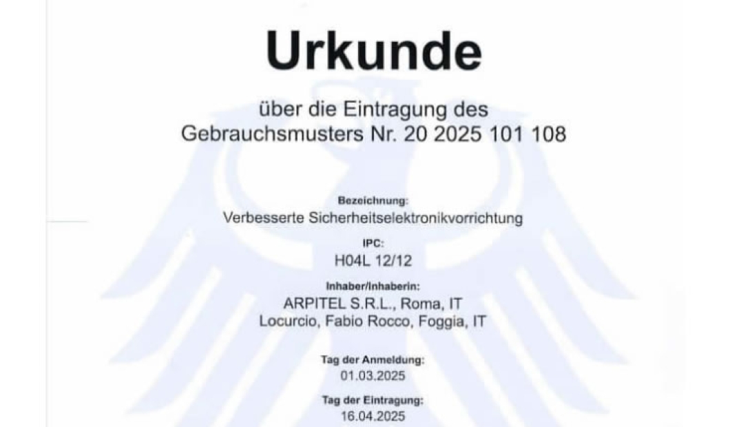 Arpitel ottiene tre brevetti per modello di utilità in Germania
